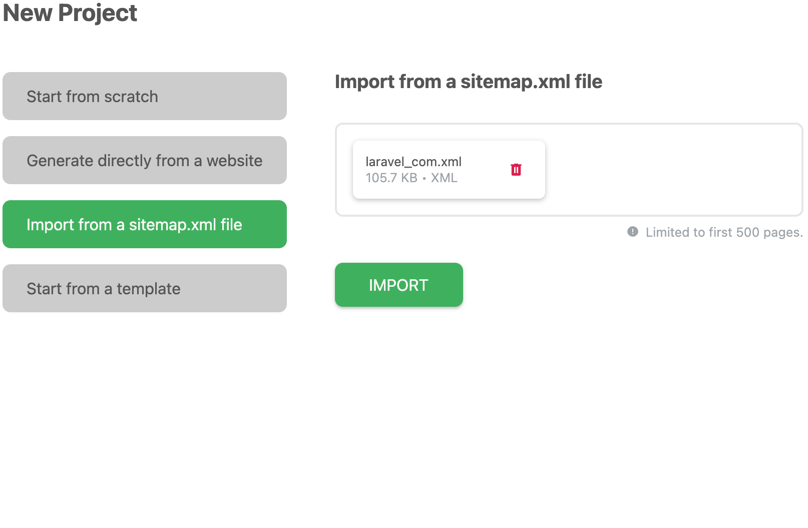 Import Sitemap.xml